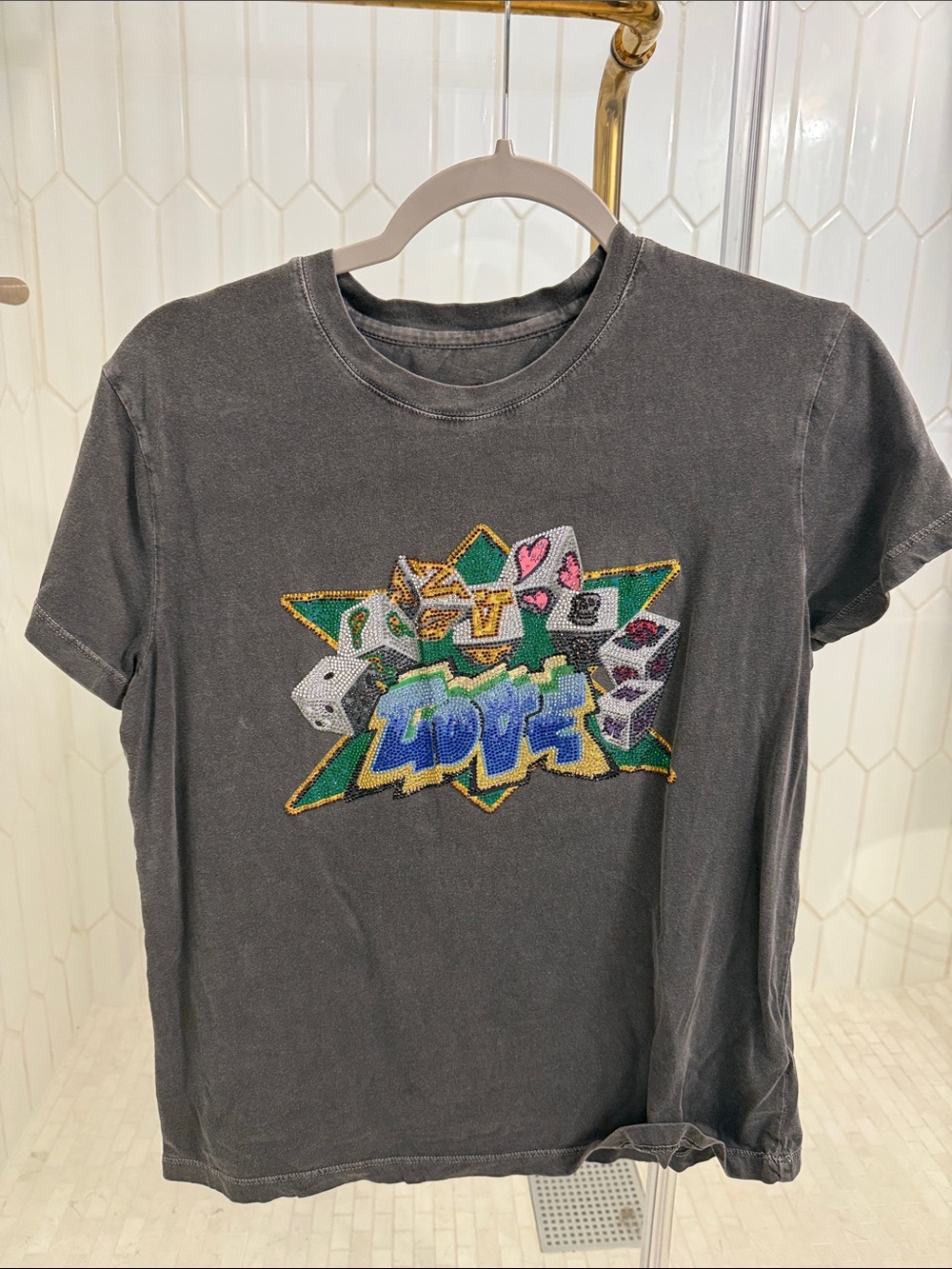 Zadig & Voltaire - Embellished Graphic 'Love' Tee in Charcoal